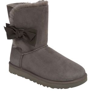 UGG DAELYNN CHARCOAL SUEDE SHEEPSKIN BOW WOMEN'S SHORT BOOTS SIZE US 6